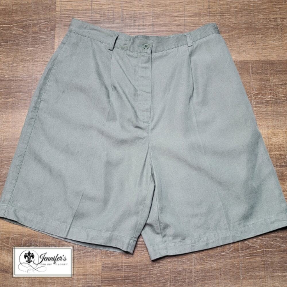 Liz Claiborne Liz Sport Vintage Green Front Pleat High Waisted Shorts Size 12